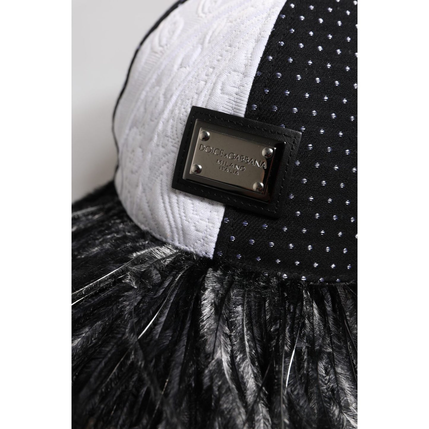 Dolce & Gabbana White Black Polka Dot Feathers Baseball Cap