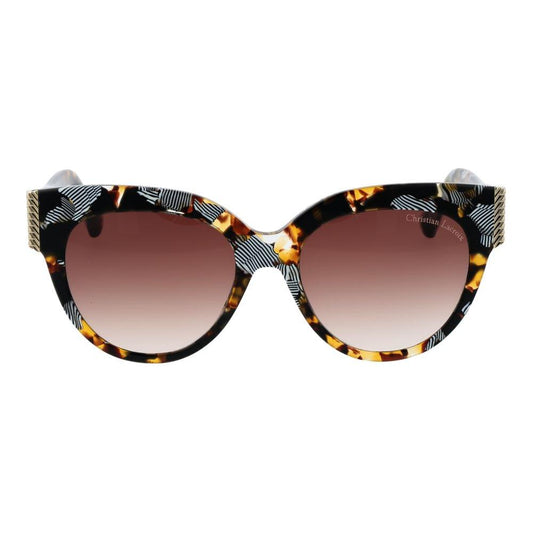 Christian Lacroix women's sunglasses with black butterfly acetate frame and brown gradient lenses, offering 100% UVA & UVB protection.