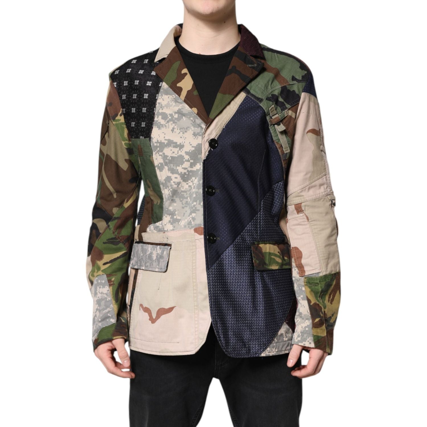 Dolce & Gabbana Multicolor Camouflage Patchwork Coat Blazer