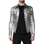 Dolce & Gabbana Silver Cotton Button Down Denim Biker Jacket JKT4130-48