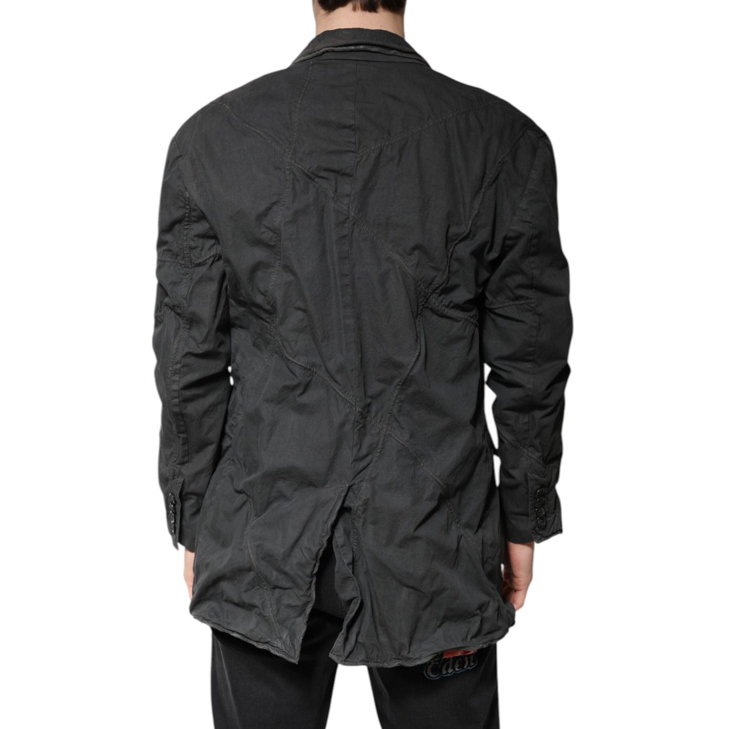 Dolce & Gabbana Black Solid Cotton Collared Coat Jacket