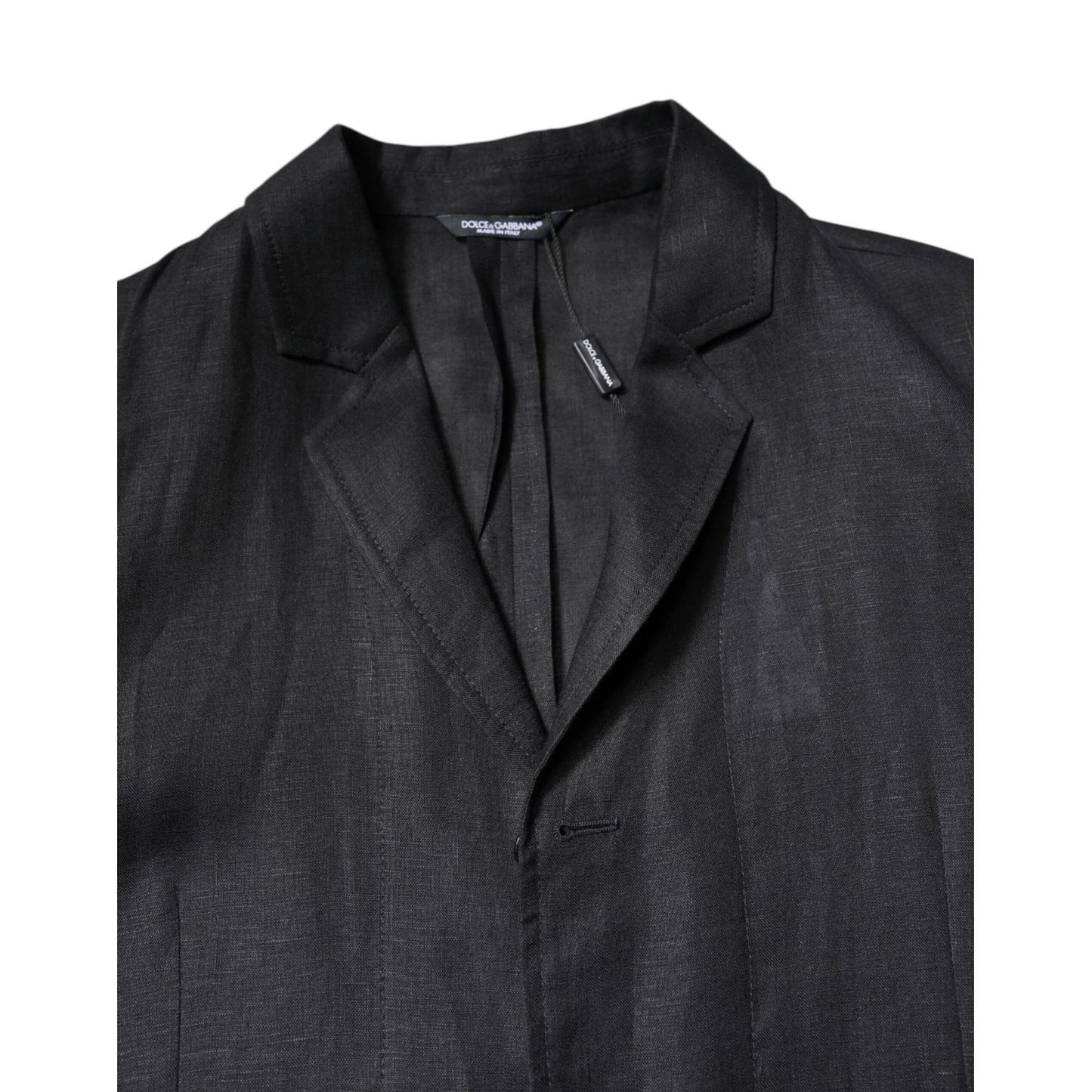 Dolce & Gabbana Black Linen Single Breasted Men Coat Blazer