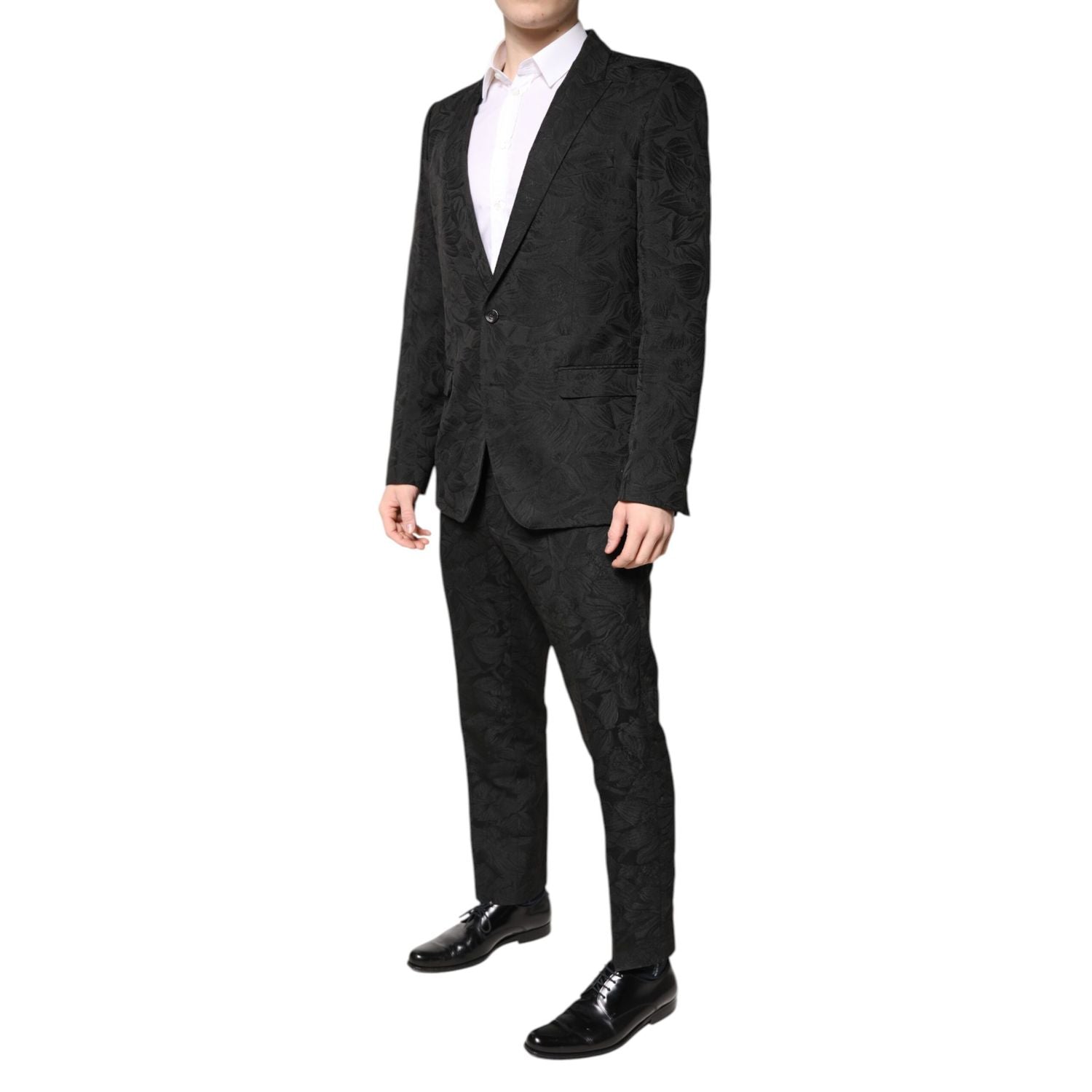 Dolce & Gabbana Black Polyester Floral Jacquard 2 Piece Suit
