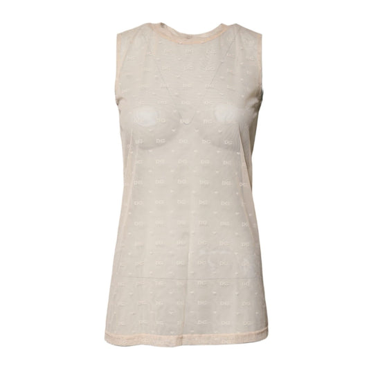Dolce & Gabbana Ivory Nylon Logo See Through Sleeveless Tank Top