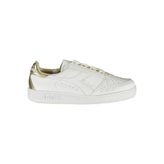 Diadora white leather women's sneaker with contrasting laces and logo, showcasing Italian craftsmanship and sporty style.