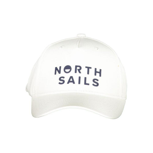 North Sails white cotton hat with visor, adjustable fit, featuring printed logo, made of organic cotton.