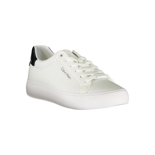 Calvin Klein white polyester sneaker with laces, contrast details, and logo print