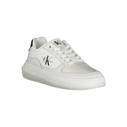 Calvin Klein white lace-up sneakers with contrast details and branded accents made from recycled materials.