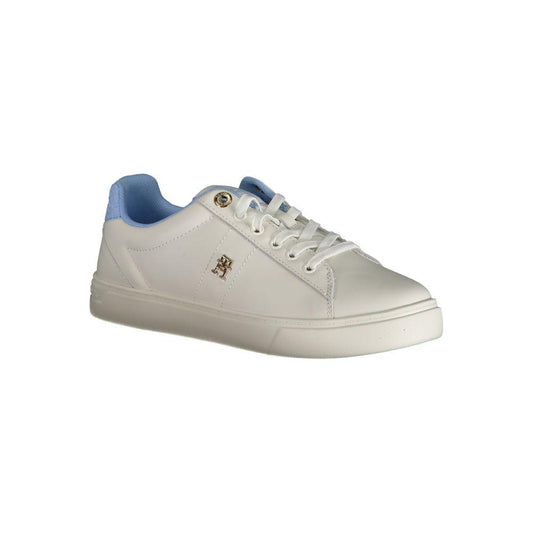 Tommy Hilfiger light blue leather women's sneaker with lace-up, contrast details, and logo, perfect for casual and chic wear.