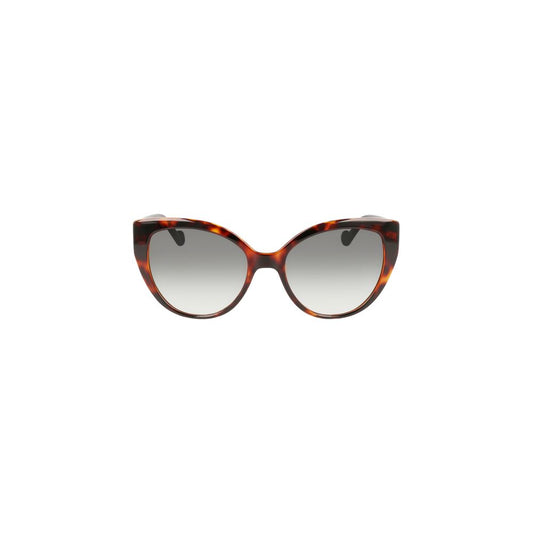 Liu Jo Brown Bio Injected Women's Sunglass with green lenses offering UV protection and eco-friendly round silhouette frame.