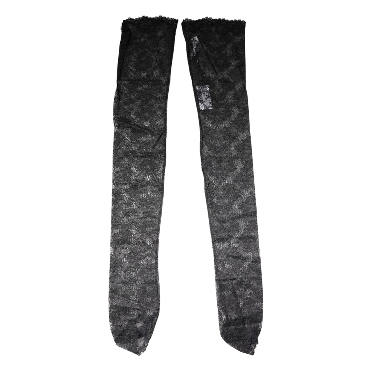 Dolce & Gabbana Black Floral Lace Cotton Stretch Stockings Socks