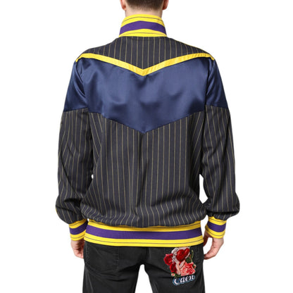 Dolce & Gabbana Black Striped Logo Full Zip Bomber Jacket