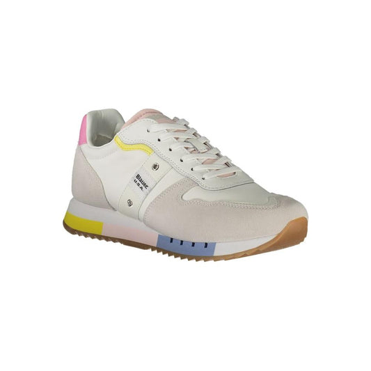 Blauer white leather women sneaker with contrasting details, featuring a lace-up design and plush insole for comfort and style.