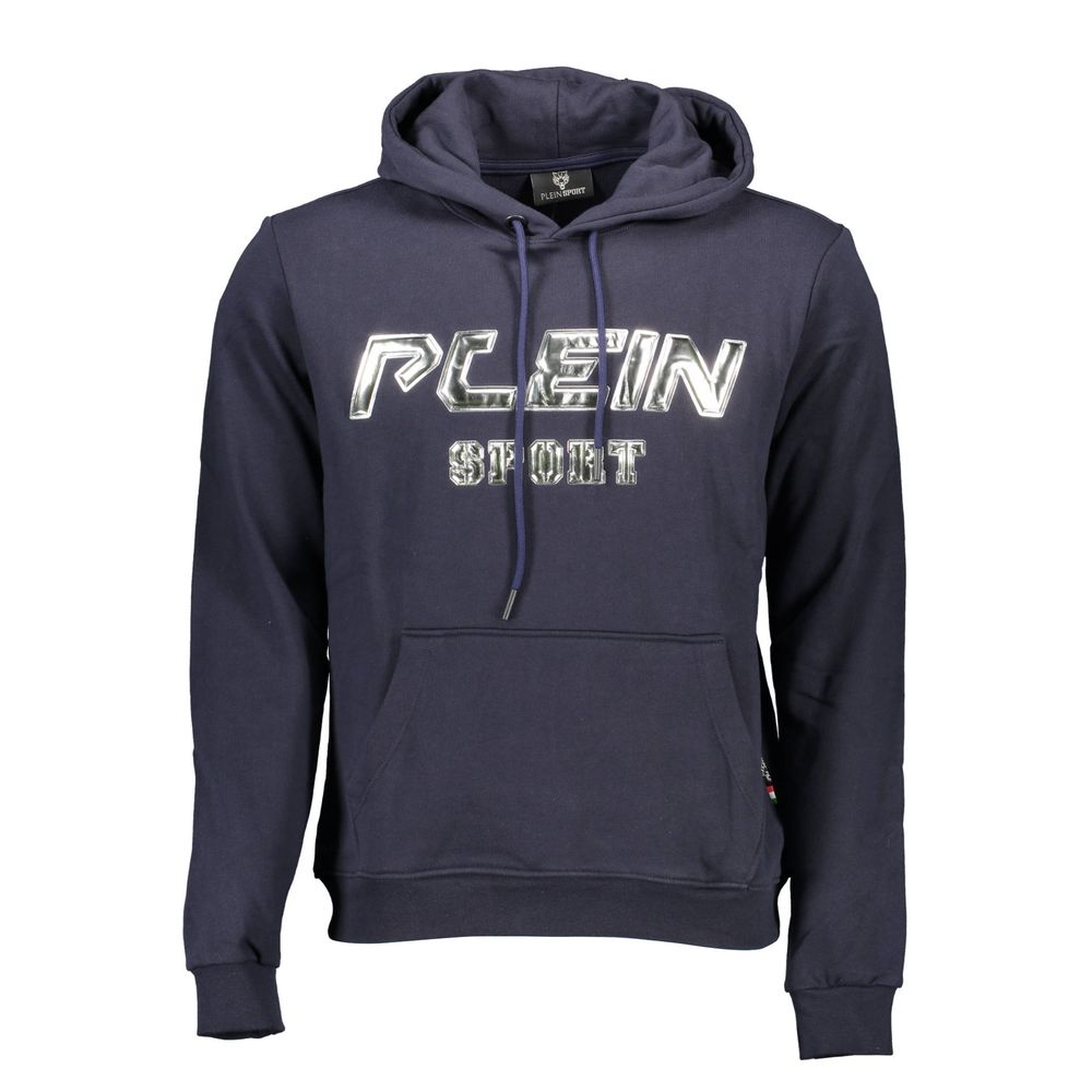 Plein Sport Blue Cotton Men Sweater with logo, luxury Italian craftsmanship, vibrant hue, bold details, high-fashion streetwear.