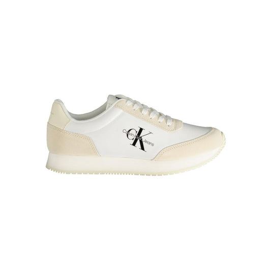Calvin Klein beige polyester sneaker with laces, contrast details, logo print, made of 50% recycled material.