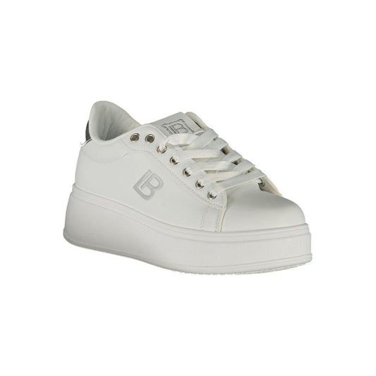Laura Biagiotti white synthetic women sneaker with rhinestones, 4 cm wedge, sporty chic design, luxurious comfort.