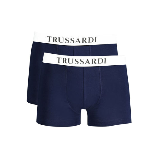 Trussardi blue cotton underwear boxer pack with elastic waist, logo print, and basic design.