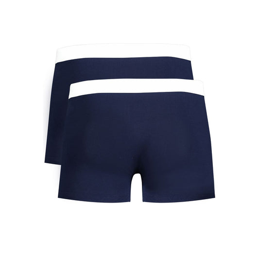 Trussardi blue cotton underwear bi-pack with elastic waist and logo print, features basic boxer design for comfort and style.