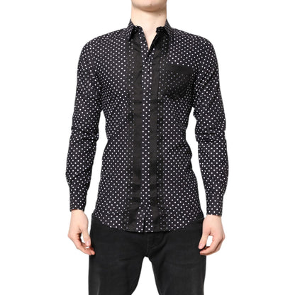 Dolce & Gabbana Black Polka Dot Long Sleeves Gold Formal Shirt
