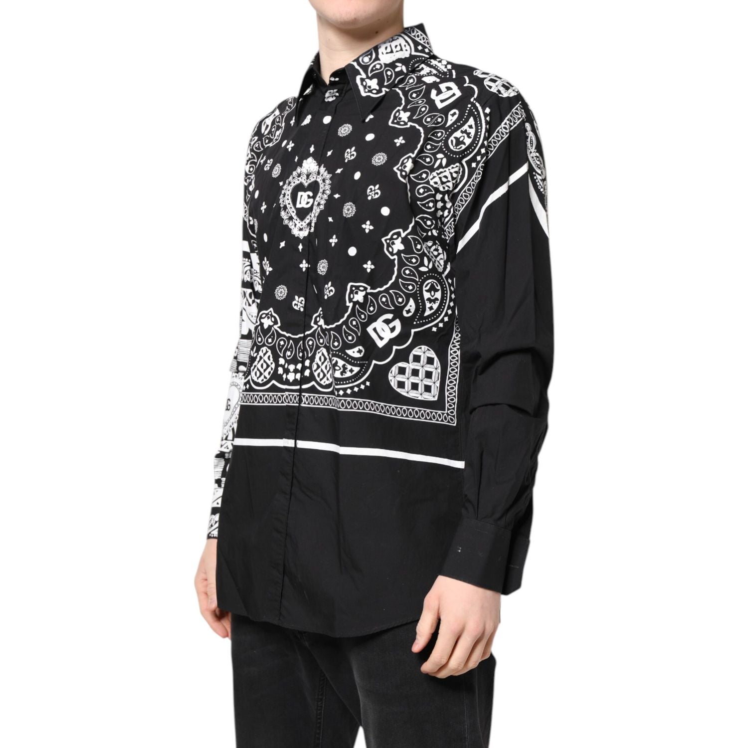 Dolce & Gabbana Black White Bandana MARTINI Men Dress Shirt