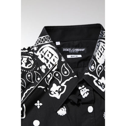 Dolce & Gabbana Black White Bandana MARTINI Men Dress Shirt