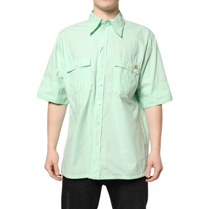 Dolce & Gabbana Green Cotton Short Sleeves Men Casual Shirt