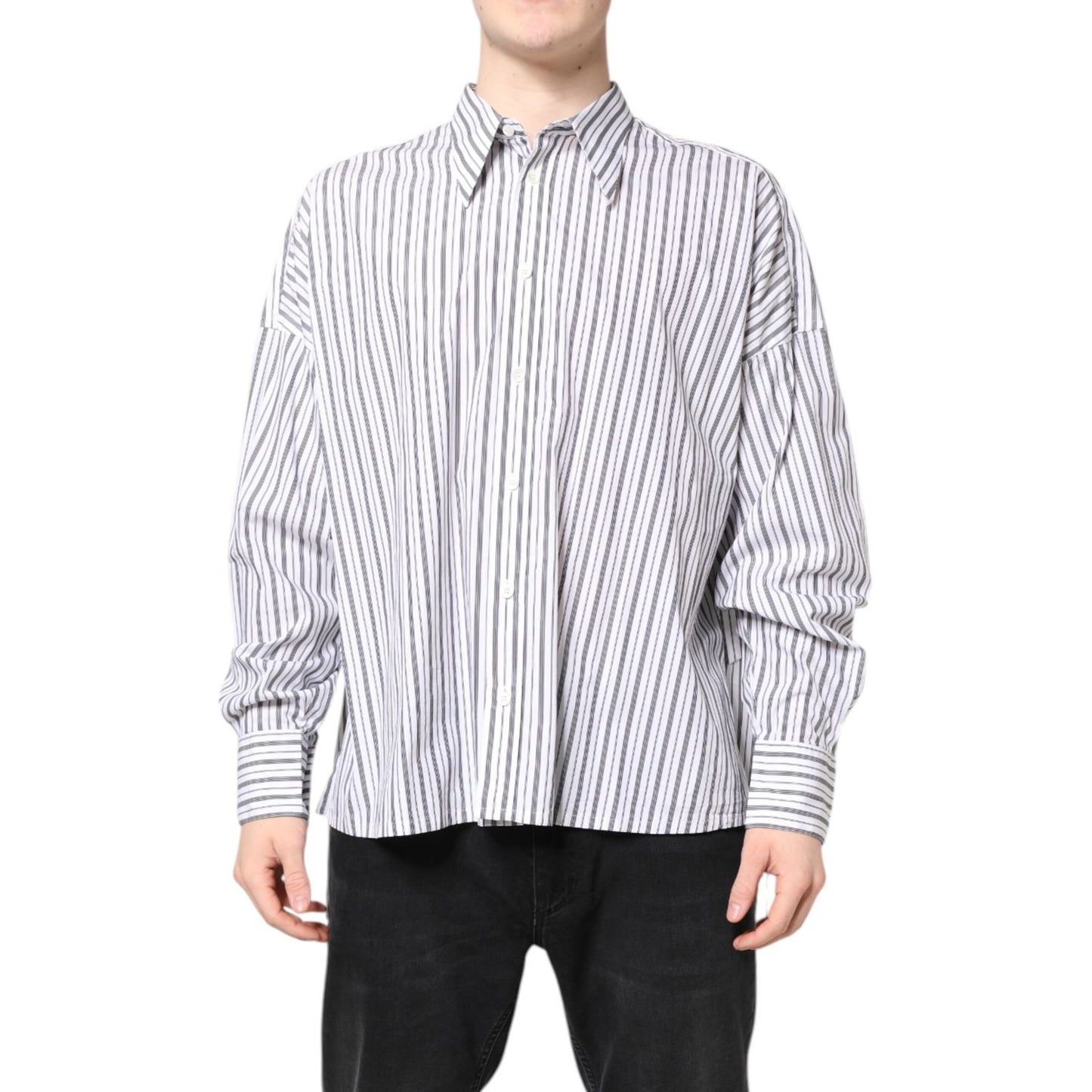 Dolce & Gabbana White Black Stripe Button Down Casual Shirt