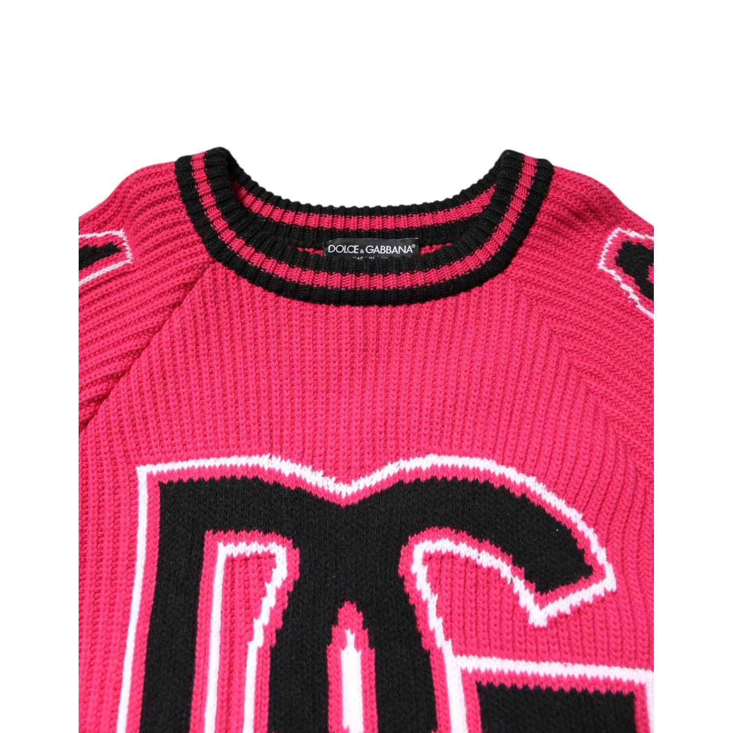 Dolce & Gabbana Pink Cotton Logo Print Knit Pullover Sweater