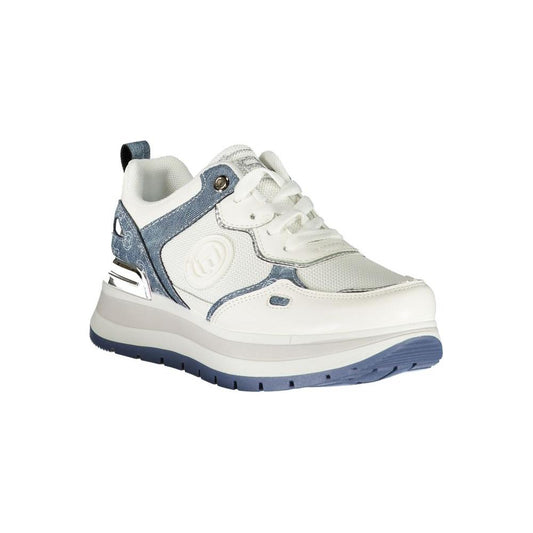 Laura Biagiotti white polyester women's sneaker with embroidery and logo detail, sporty yet luxurious, removable footbed for comfort.