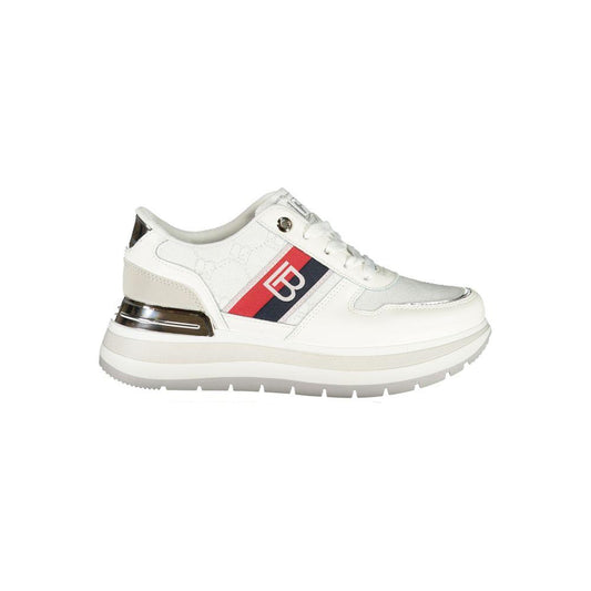 Laura Biagiotti white polyester women's sneaker with logo embroidery and contrasting details, featuring a removable footbed.