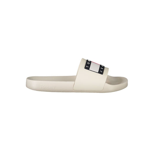 Tommy Hilfiger white polyethylene women sandals with logo, chic slip-on design, ideal for casual wear, stylish summer footwear.