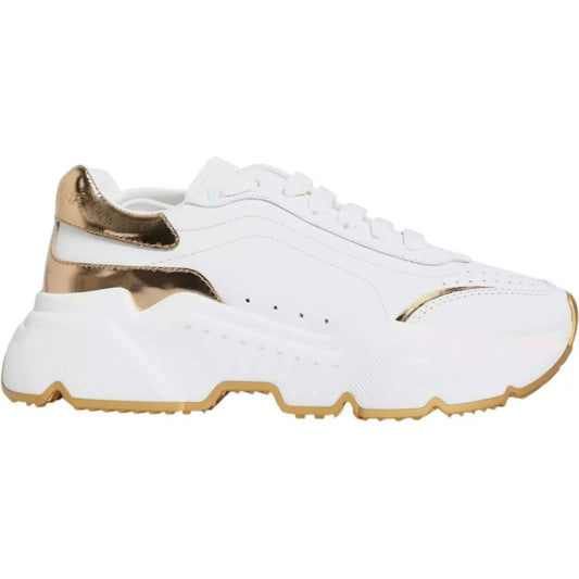 Dolce & Gabbana Daymaster white gold sneakers, calf leather, rubber sole, lace-up, made in Italy, luxurious design, preowned condition.