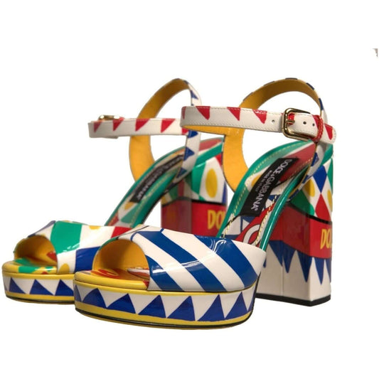 Dolce & Gabbana multicolor carretto ankle strap heels sandals made of calf leather with buckle closure and logo details, mismatched sizes 39.5 and 40.