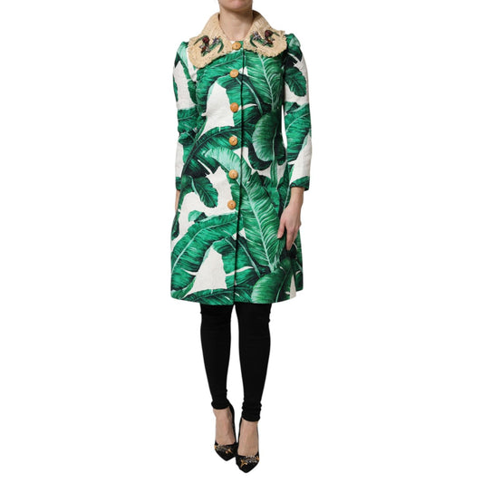 Dolce & Gabbana Multicolor Leaf Print Embellished Trenchcoat Jacket