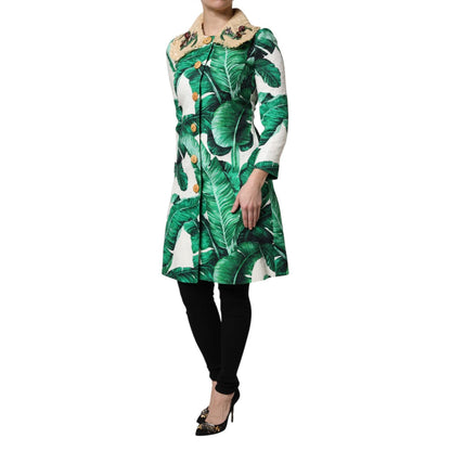 Dolce & Gabbana Multicolor Leaf Print Embellished Trenchcoat Jacket
