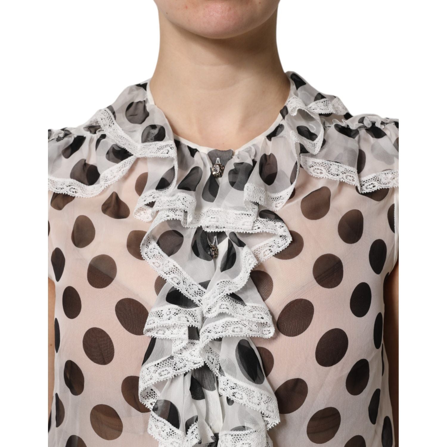 Dolce & Gabbana White Black Polka Dot Cotton Sleeveless Top