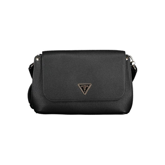 Guess Jeans black polyethylene handbag with adjustable strap, internal pocket, snap closure, and logo