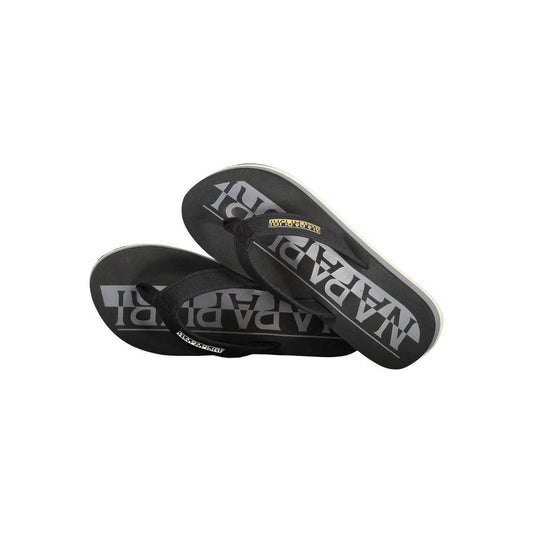 Napapijri chic black flip flops with contrast details and logo, perfect for summer beachwear. Made from polyester and polyethylene.