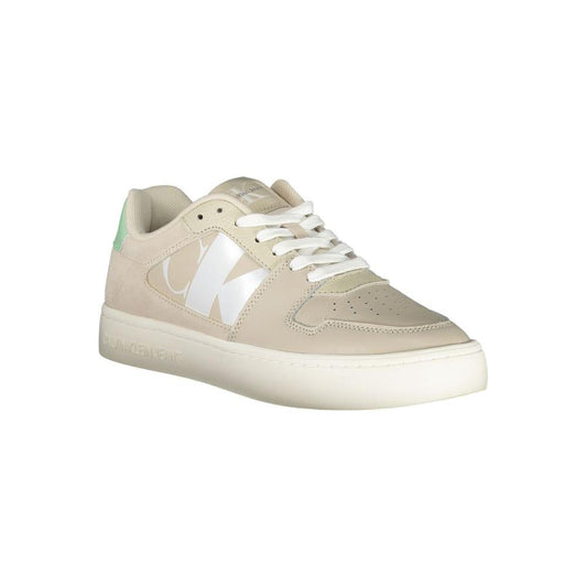 Calvin Klein beige polyester sneaker with laces, contrast details, and logo. Made with 50% recycled thermoplastic rubber.