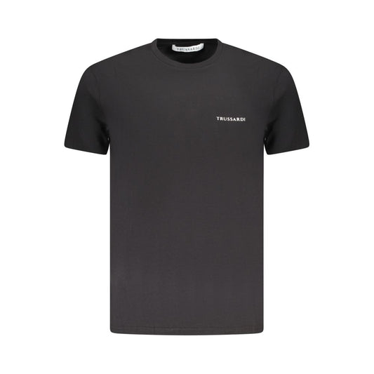 Trussardi black cotton men's T-shirt with brush print logo, short sleeves, and crew neck for stylish comfort.