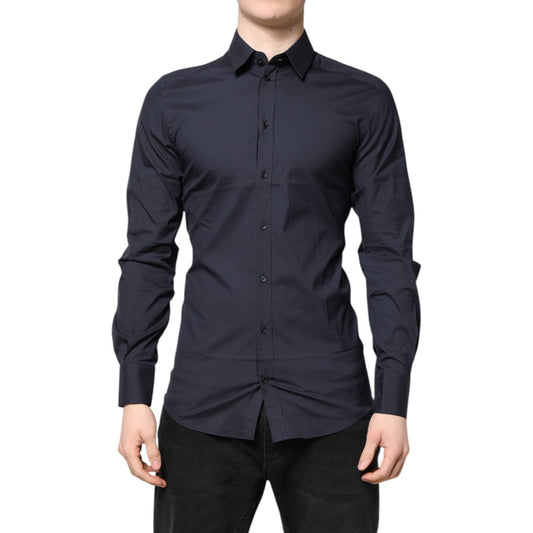 Dolce & Gabbana Dark Blue GOLD Cotton Dress Formal Shirt TSH87813-37