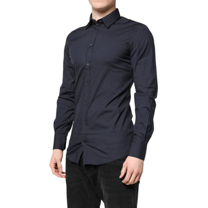 Dolce & Gabbana Dark Blue GOLD Cotton Dress Formal Shirt