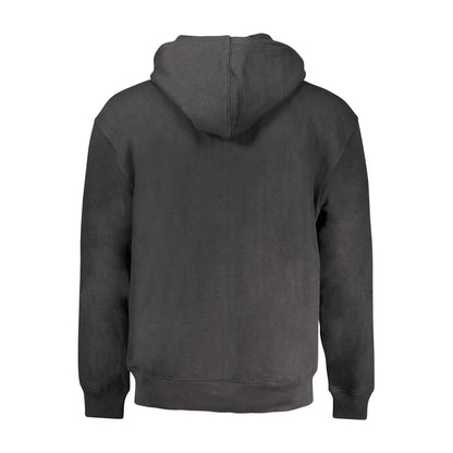 Guess Jeans Black Cotton Men Sweater with hood and zip closure, featuring two central pockets for urban style and comfort.