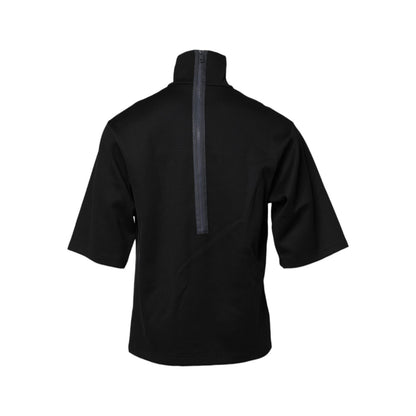 Dolce & Gabbana Black Cotton DG Print Turtleneck T-shirt