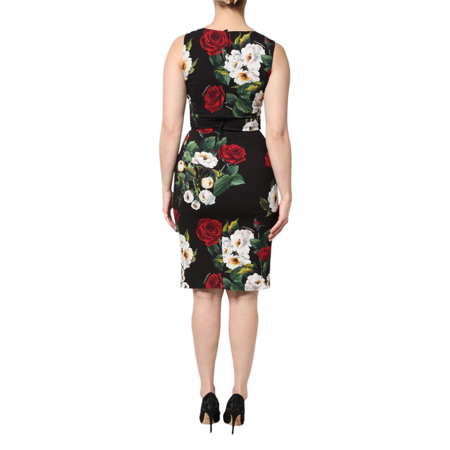 Dolce & Gabbana Black Floral Print Sleeveless Sheath Dress