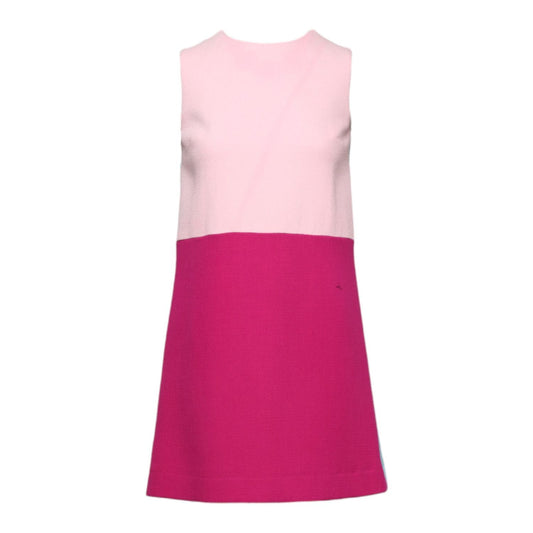 Dolce & Gabbana Pink Blue Wool Sleeveless Shift Mini Dress DR281248-38