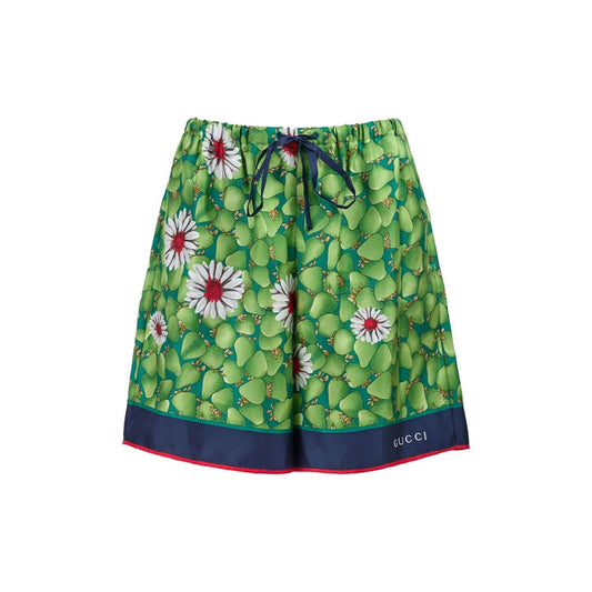 Gucci Green Flower Printed Silk Shorts 744904ZAODT3010_40