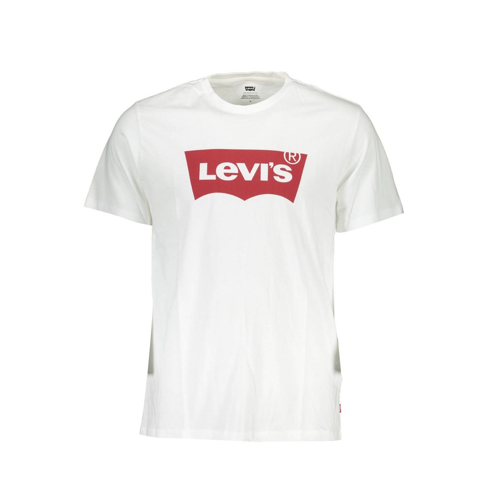 Levi's White Cotton Men T-Shirt with bold logo print on front, made from high-quality cotton for comfort and timeless fashion style.