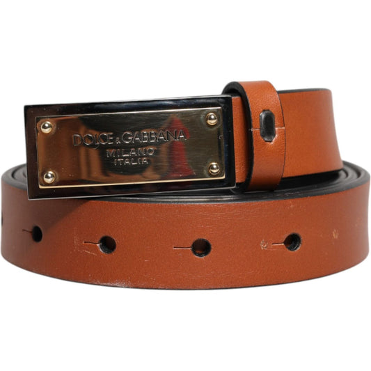 Dolce & Gabbana Brown Leather Gold Rectangle Buckle Belt BEL9396-90