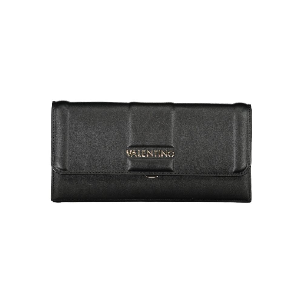 Mario Valentino Black Polyethylene Women Handbag with logo, featuring a removable chain strap and snap closure for secure essentials.